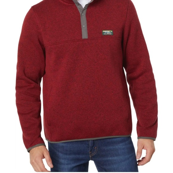 LL Bean Mens Small Slightly Fitted 1/4 Snap Fleece Knit Pullover Sweater Orange